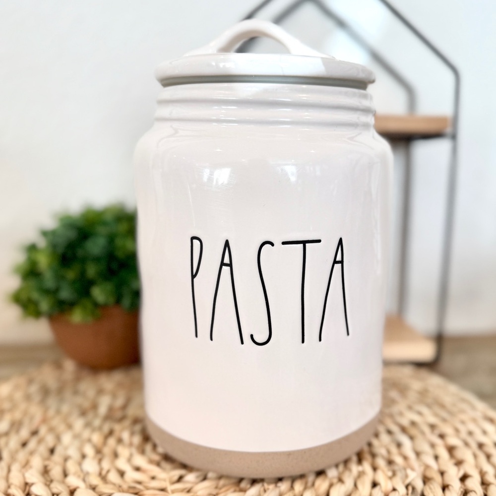 Rae Dunn Ceramic Pasta Canister with Tan Bottom